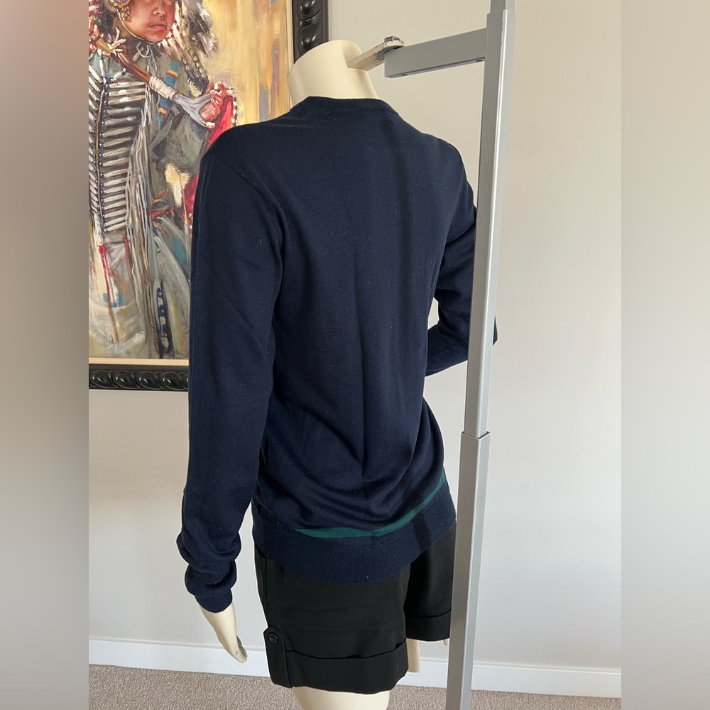Valentino Navy Crewneck Sweater with Teal Stripes – No Size Tag (Fits XS–S) - Picture 8 of 12